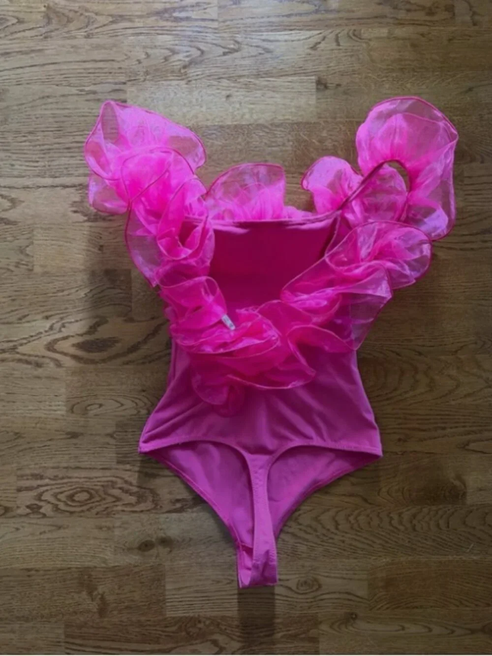 Free People Haute Wired Bodysuit Hot Pink Organza Ruffle Tank Backless Berry XS